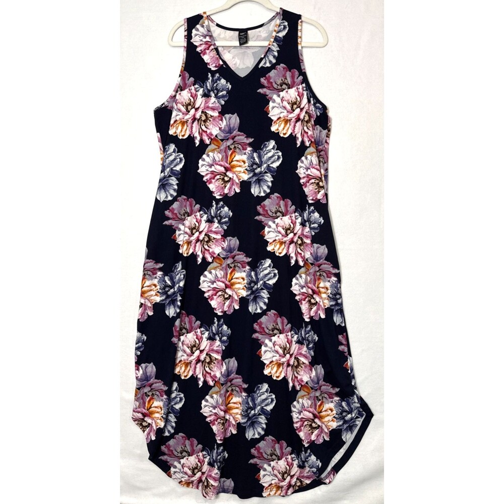 Lildy Navy Floral Printed Shirttail Maxi Dress L/XL Cottagecore 90s Vintage Boho